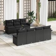 vidaXL 8 Delat Trädgårdsoff set med Kuddar Svart Poly Rattan