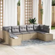 vidaXL 7-delars Trädgårdssoffa med Kuddar Beige Poly Rattan
