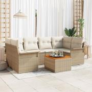vidaXL 7-delars Trädgårdsoffasett med Kuddar Beige Poly Rattan Akacia