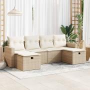 vidaXL Soffgrupp för trädgården med dynor 6 delar beige konstrotting