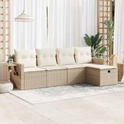 vidaXL Soffgrupp för trädgården med dynor 5 delar beige konstrotting