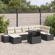 vidaXL 8-delat Trädgårdsoff Set med Kuddar Svart Poly Rattan
