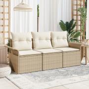 vidaXL 3-delad Trädgårdsoffagrupp med Kuddar Beige Poly Rattan