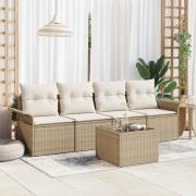 vidaXL 5 Delars Trädgårdssoffset med Kuddar Beige Poly Rattan