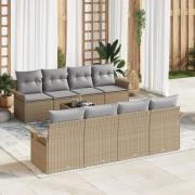 vidaXL 9-delars trädgårdsoffset med kuddar beige poly rattan