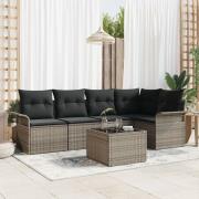 vidaXL 5-delat Trädgårdsoff-set med kuddar svart poly rattan