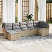 vidaXL 7-delad trädgårdsoff-set med kuddar beige poly rattan