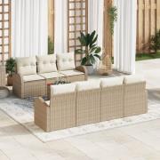 vidaXL 8-delat Trädgårdsoffset med kuddar Beige Poly Rattan Akacia