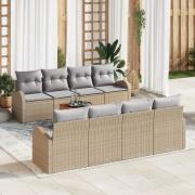 vidaXL 9 Delars Trädgårdsssofa Set Med Kuddar Beige Poly Rattan Akacia