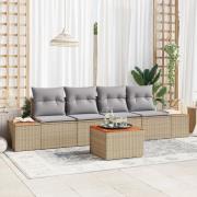 vidaXL 5-delat Trädgårdsoffset med Kuddar Beige Poly Rattan Akacia