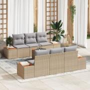 vidaXL 7-delat trädgårdsoffasett med kuddar Beige Poly Rattan Akacia