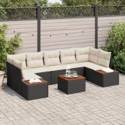 vidaXL 8-delad trädgårdsofa set med kuddar svart poly rattan akacia