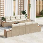 vidaXL 9-delat trädgårdssoffset med kuddar Beige Poly Rattan Akacia