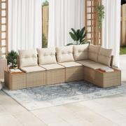 vidaXL 5-delat trädgårdsoffaset med kuddar Beige Poly-rotto Akacia