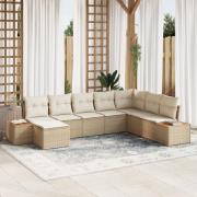 vidaXL 8 Delar Trädgårdsoff-set med Kuddar Beige Poly Rottning Akacia