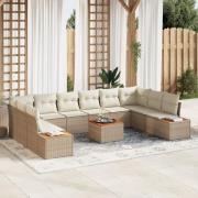 vidaXL 11-delars Trädgårdsoff set med kuddar Beige Poly Rattan Akacia
