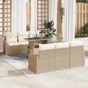 vidaXL 7-delat trädgårdsoffaset med kuddar Beige Poly rotting