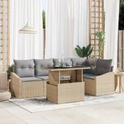 vidaXL 6 Delars Trädgårdssoffset med Kuddar Beige Poly Rattan