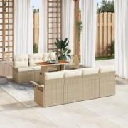 vidaXL 8-delat trädgårdssoff-set med kuddar Beige Poly Rottning Akacia