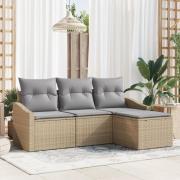 vidaXL 4-dels Trädgårdsoffa med Kuddar Beige Poly Rattan