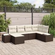 vidaXL Trädgårdsofrosett Set om 6 Brun och vit Rattan, polyester