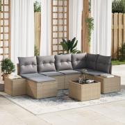 vidaXL 7-delat Trädgårdsoff set med kuddar, svart poly rattan