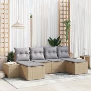 vidaXL 6-delat trädgårdsoffset med kuddar beige poly rattan