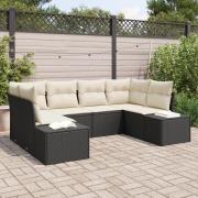 vidaXL 6 Delars Utesoffa Set med Kuddar Svart Poly Rattan