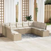 vidaXL 9-delars Trädgårdsoffaset med kuddar Beige Poly Rattan