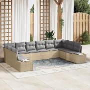 vidaXL 10 Delar Trädgårdsoffaset med kuddar Beige Poly Rattan