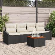 vidaXL Set med 5 trädgårdsoffor med kuddar Svart Poly Rattan Akacia