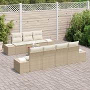 vidaXL 8 Delar Trädgårdsoffset med kuddar Beige Poly Rattan Akacia