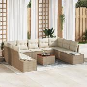 vidaXL 10 Delars Trädgårdsoffset med Kuddar Beige Poly Rattan Akacia