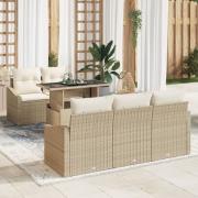 vidaXL 6-delars trädgårdsoffset med kuddar Beige Poly Rattan