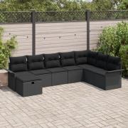 vidaXL 8-delad Trädgårdsofa Set med Kuddar Svart Poly Rattan