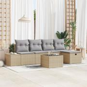 vidaXL 6-delars Trädgårdsoffgrupp med Kuddar Beige Poly Rottning