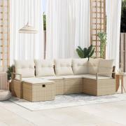 vidaXL 6-delat trädgårdsoffaset med kuddar Beige Poly Rattan, vidaXL 2...