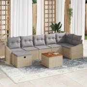 vidaXL 8 Delars Trädgårdsoff-set med Kuddar Beige Polyrotting