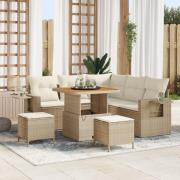 vidaXL 8-delad trädgårdsoffgrupp med kuddar Beige Poly Rattan Akacia, ...