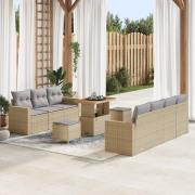 vidaXL 10-delat trädgårdsoff set med kuddar beige poly rotting akacia,...