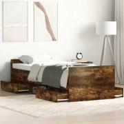 vidaXL Sängram med huvudgavel och fotgavel rökfärgad ek 75x190 cm