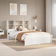 vidaXL Säng med bokhylla utan madrass vit 120x200 cm massiv furu