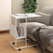 vidaXL Sidobord med hjul vit 55x36x63,5 cm konstruerat trä
