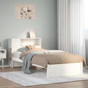 vidaXL Säng med bokhylla utan madrass vit 90x200cm massiv furu
