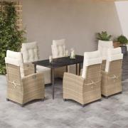 vidaXL Matgrupp för trädgården med dynor 7 delar beige konstrotting