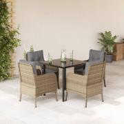 vidaXL Matgrupp för trädgården med dynor 5 delar beige konstrotting