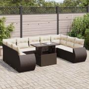 vidaXL Loungegrupp 10 delar med brun dynor konstrotting