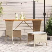 vidaXL Matgrupp för trädgården 3 delar med dynor beige konstrotting