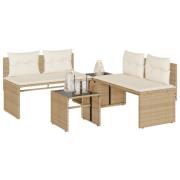 vidaXL Soffgrupp för trädgård med dynor 4 delar beige konstrotting
