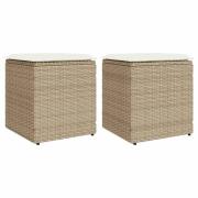 vidaXL Trädgårdspallar med dynor 2 st, beige 40x40x43 cm konstrotting